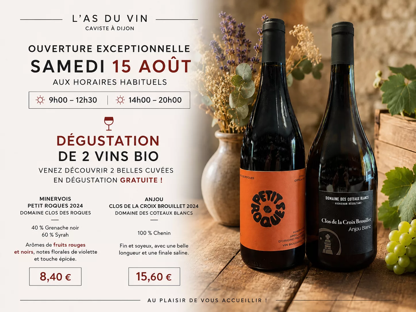 Ouverture ce Samedi 15 Août 2026
